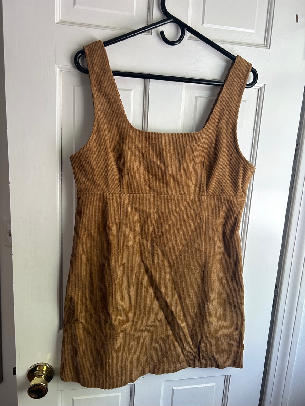 Hem & Thread Corduroy Square-Neck Mini Dress in mocha
